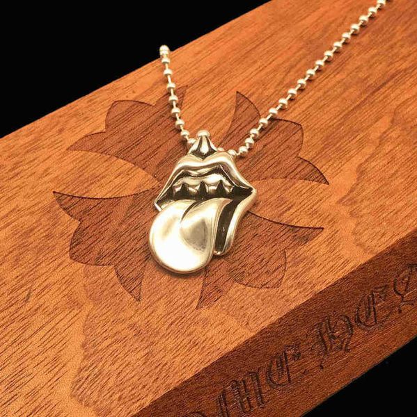

design chrome original necklace antique men's women's fashion rocking rolling stone big tongue sweater chain cross hip hop designe, Silver