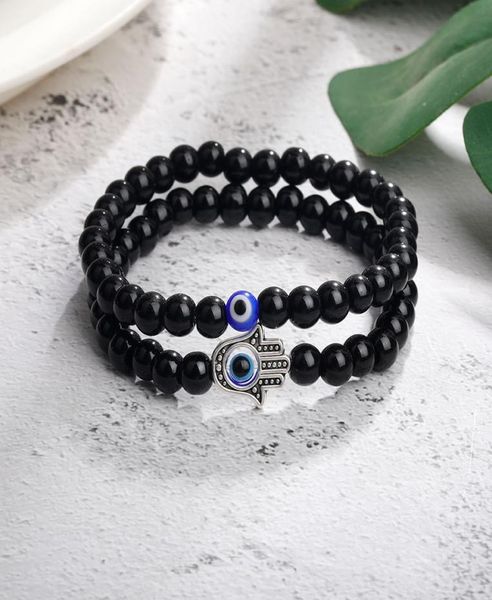 

2pcs turkey evil blue eyes beaded bracelets strands whole jewelry for men women religious hamsa hand charm bracelet bangles4158799, Black