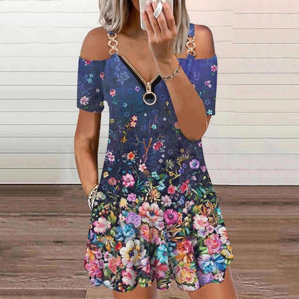 

womens casual v neck dress bohemian mini short sleeve zipper, Black;gray