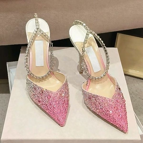 

sandals summer highheeled chain pendant pointy fashion catwalk shoes wedding banquet stiletto 230713, Black