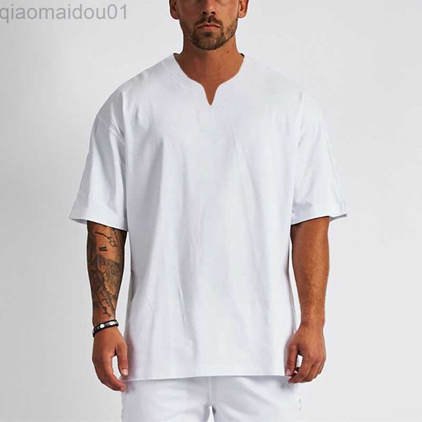 

men's t-shirts casual loose oversize men sports t shirt 2023 summer short sleeve v neck pullover tee fashion solid color mens clothes t, White;black