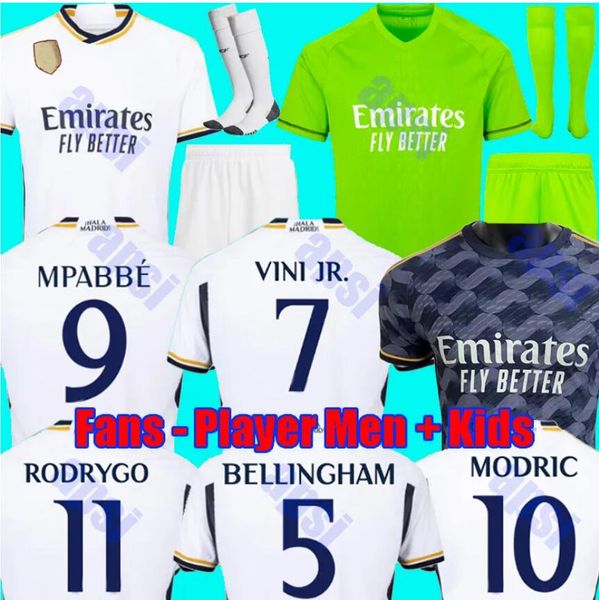 

23 24 fans player version mbappe soccer jerseys benzema rodrgo bellingham 2023 2024 vini jr football shirt camiseta de futbol men kids women, Black