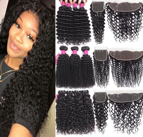 

9a peruvian virgin hair bundles with closures 4x4 lace closure or 13x4 ear to ear lace frontal closure human hair weave with lace 7141111, Black