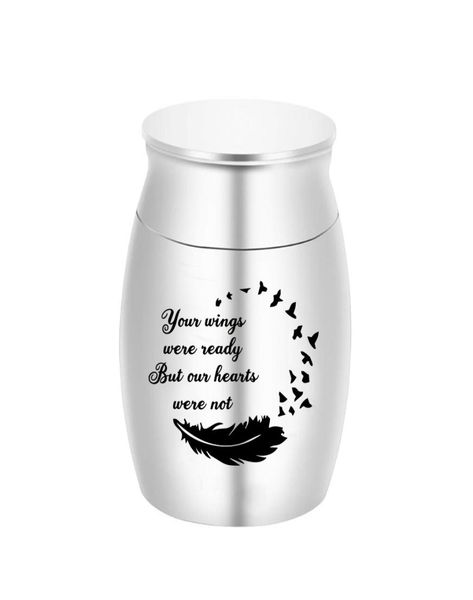 

30x40mm feather pendant aluminum alloy cremation ashes memorial urns for pethuman ashes funeral jar with fill kit5216679, Silver