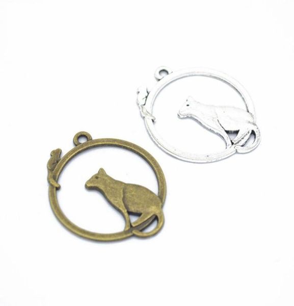 

200pcs of antique bronze and silver chasing you cat rat mouse charms pendants drops zoo animal 31x26mm4220017, Bronze;silver