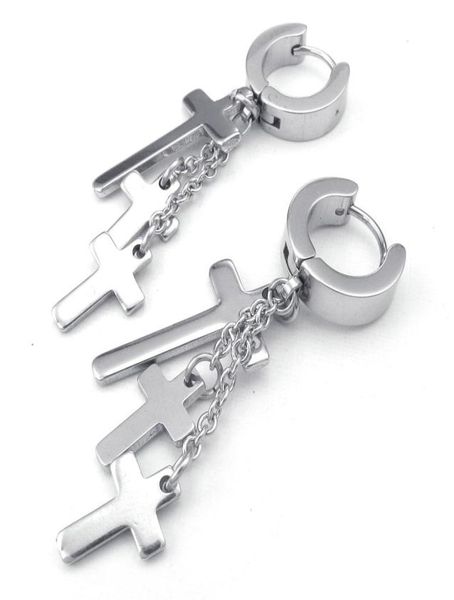 

fashion stud jewelry mens womens metal stainless steel dangle cross earrings huggie set whole8481268, Golden;silver