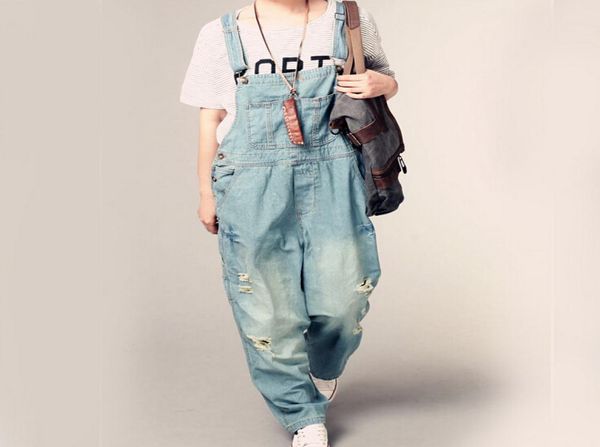 

whole new womens jumpsuit denim overalls spring autumn casual ripped hole loose pants pockets jeans overalls baggy rompers g11137523, Black;white