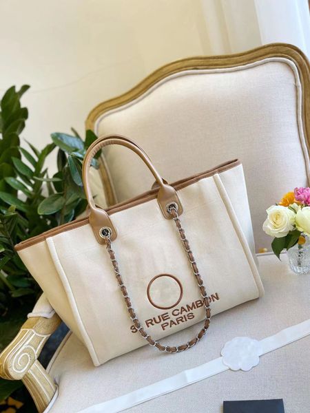 

mirror quality designer cc tote bag fashion handbag bags large capacity sier chain strap canvas summer beach women channel bag