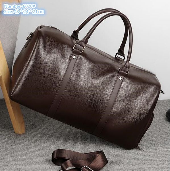 

wholesale men shoulder bags 2 colors simple Joker solid color fashion handbag soft lightweight leather travel bag wet and dry separation leisure fitness handbags, Brown-6020#