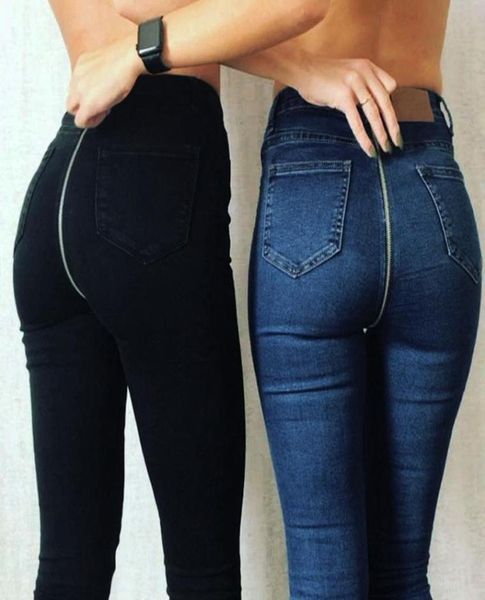 

30h women back zipper pencil jeans denim pencil pants stretch denim skinny jeans pants high waist trousers streetwear8951220, Blue