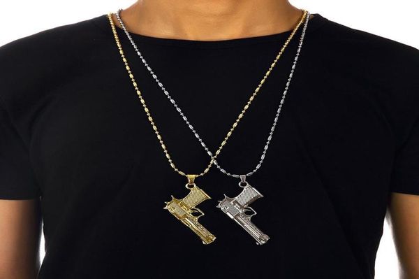 

wholepersonality european style hip hop chain revolver gun pendant necklace men gold plated stainless steel vintage gun neckl8798575, Silver