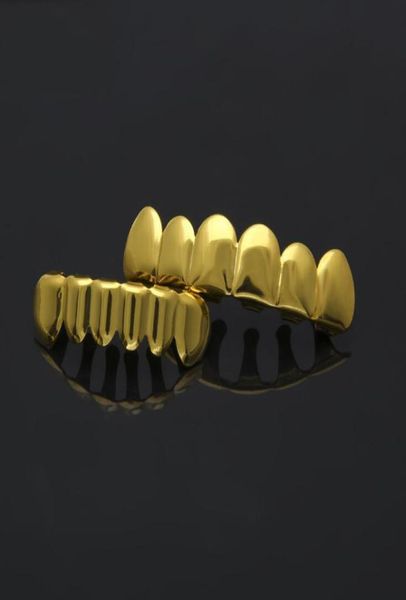 

classic smooth gold silver plated teeth grillz 6 bottom faux dental tooth braces grills men lady hip hop rapper body designe2640942, Black
