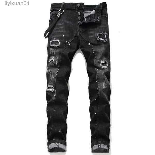 

amirs purple jeansdesigner mens jeans high street america for men embroidery oversize ripped patch hole denim 2023 new fashion streetwear sk, Blue