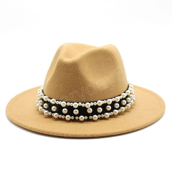 

women men wool fedora hat with pearl ribbon gentleman elegant lady winter autumn wide brim church panama sombrero jazz cap, Blue;gray