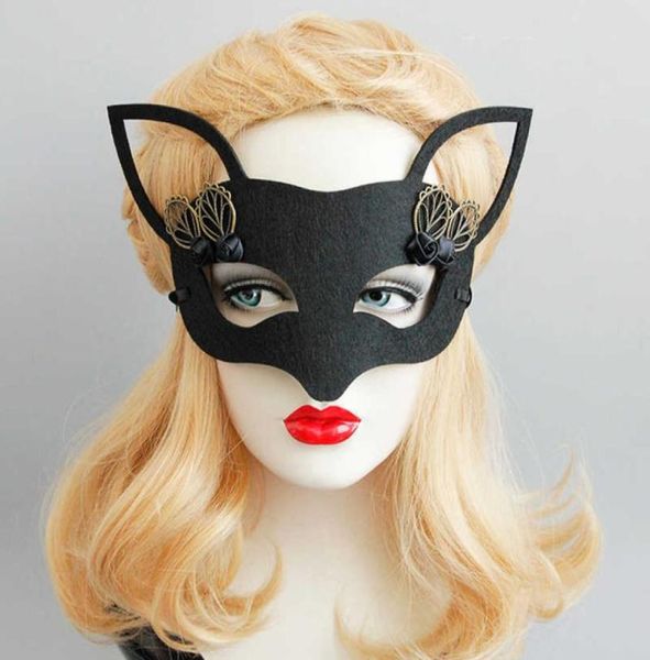 

black fox halfface mask halloween hair jewelry masquerade ladies rosebud fosx masks wedding dance party girls costume accessories9770626, Golden;white