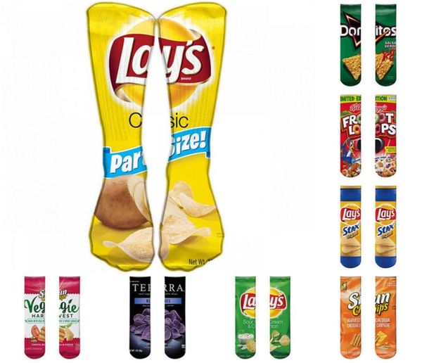 

funny men 3d art socks autumn winter women printing potato chips knee high socks cotton art long socks for men4472174, Black