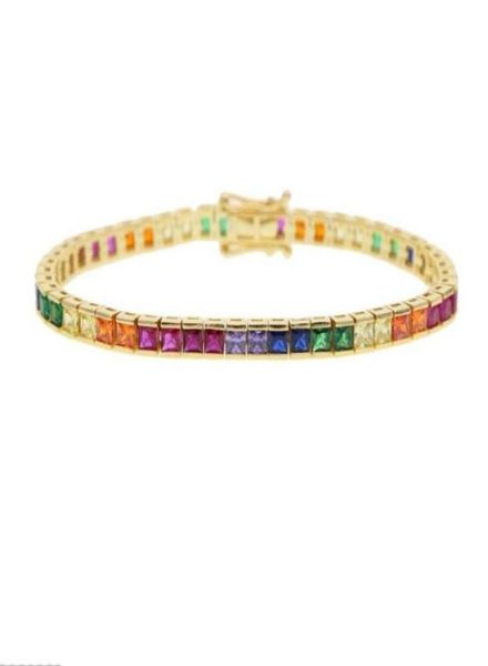 

charm bracelets fashion shiny cz fine bracelet rainbow colorful square tennis chain gorgeous trendy for women 17cm19073483074134, Golden;silver