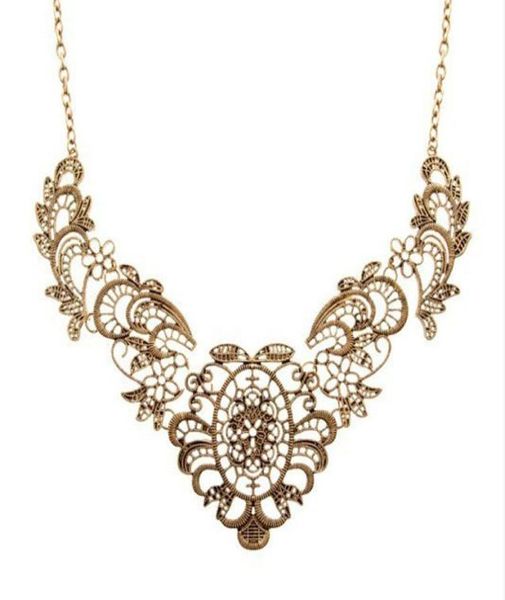 

hollow statement bib choker chains pendant chunky necklace party jewelry antique bronze plated flower luxury retro vintage jewellr3703270, Silver