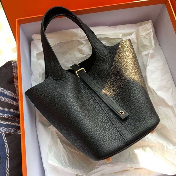 

luxury designer bag picotin lock simple and fashionable basket bag 2023 head layer cowhide leisure small crowd handbag leather tote 0swu