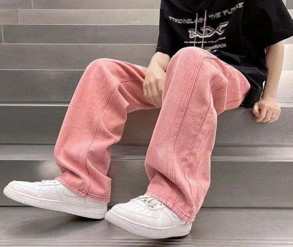 

men039s jeans summer pink men fashion harajuku casual baggy streetwear hip hop loose straight denim pants mens trousers s3xlme2641578, Blue