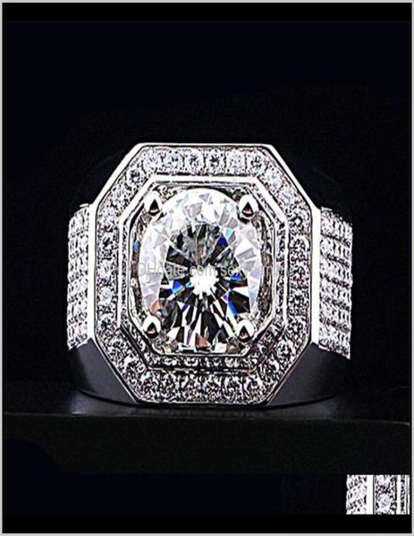 

rings luxury jewelry male 925 sterling sier round cut white z pave cz diamond gemstones men wedding engagemen1303410, Slivery;golden