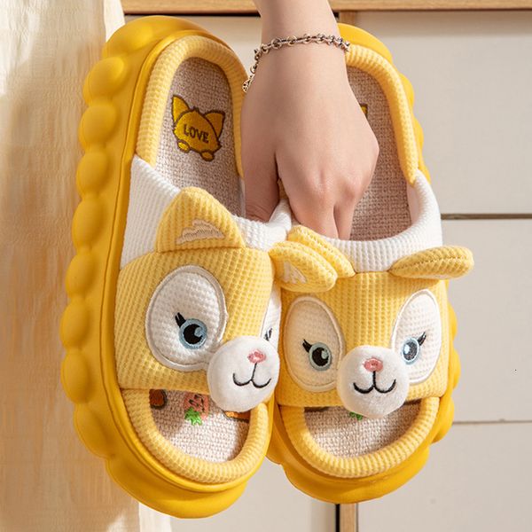 

slippers cartoon cute couple indoor cotton and linen slippers non-slip thick bottom women's slippers summer home breathable slippers 23, Black