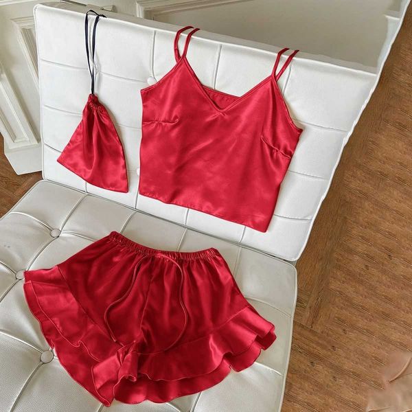 

women's sleep lounge fashion sling with shorts three-piece set ladies casual pajamas set women's homewear suits sleepwear women&#