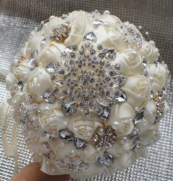 

whole ivory cream brooch bouquet wedding bouquet de mariage polyester wedding bouquets pearl flowers buque de noiva4065871