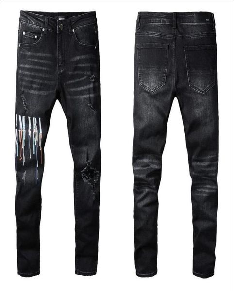 

mens designer jeans star high elastics distressed ripped slim fit motorcycle biker denim for men s fashion black pants0308136390, Blue