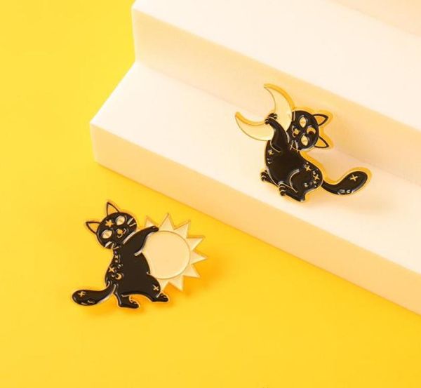 

cartoon enamel brooch pin black cats sun moon punk badge magic custom brooches backpack lapel pin jewelry gift accessories 1510 e35700573, Gray
