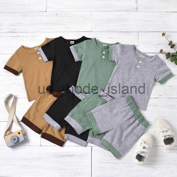 

t-shirts clothing sets baby boy girl clothes set short sleeve pullover+solid pants toddler outfit summer 2 piece for kids x0714, Blue