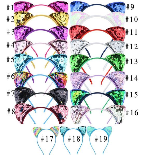 

2020 cute glitter flip sequins cat ear hairband lace ribbon girls reversible flip sequined hair clasp hair hoop kids women headres5459093, Slivery;white