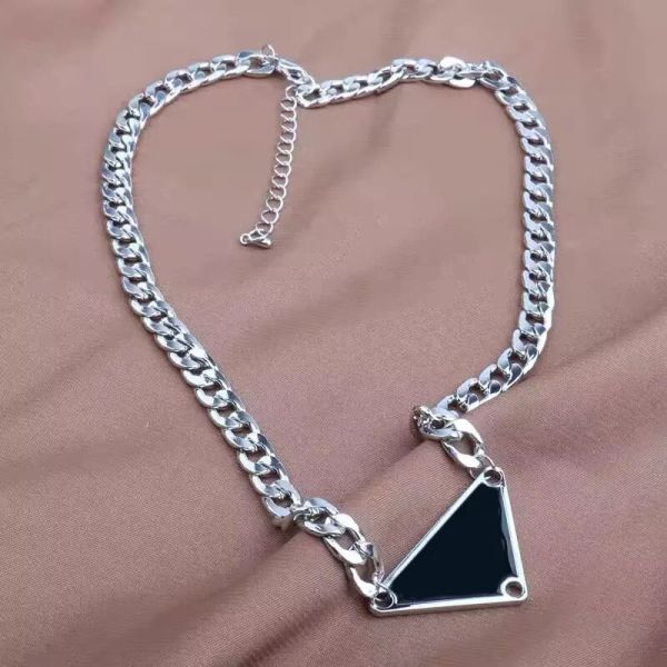 

designer silver color mens necklace women triangle letters love trendy punk men enamel cool street womens pendants necklaces ladies chains l