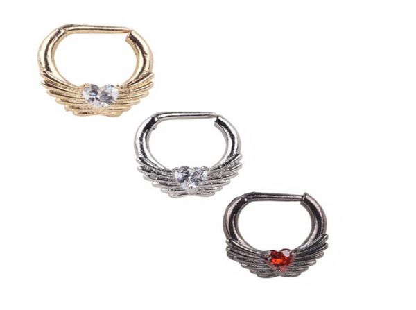 

septum clicker whole 10pcslot 12mm 316l steel zircon gem heart with angle039s wing nose clip hoop ring jewelry piercings1899829, Silver