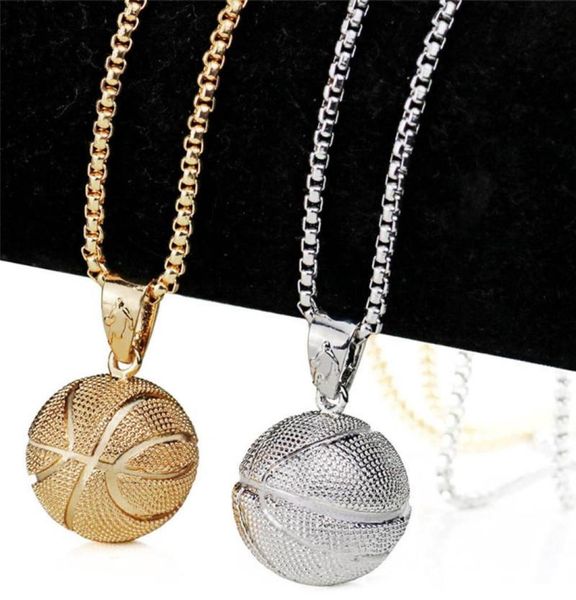 

3d basketball necklaces color pendant sports hip hop jewelry stainless steel chain for male fathes day gifts4898889, Silver