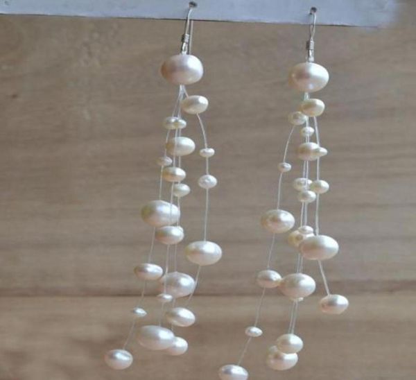 

floating pearl earringsillusion white color freshwater pearl dangle earringmultistrand jewellerywedding bridesmaid gift85282513767106, Silver