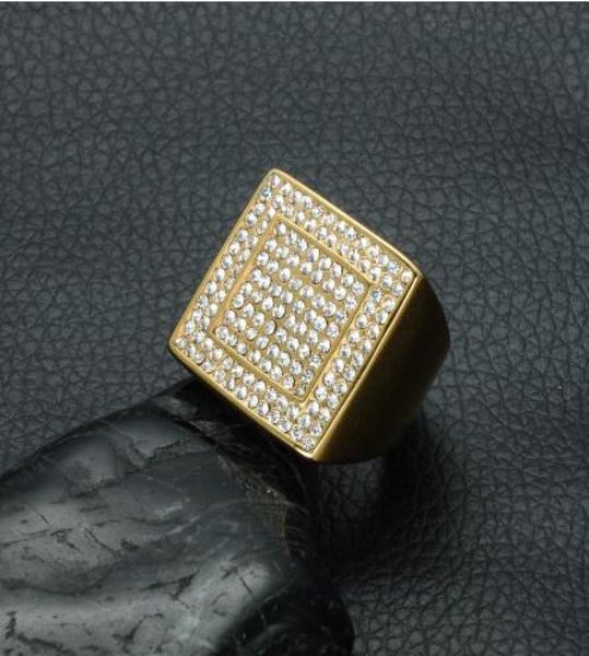 

hip hop ip gold filled titanium stainless steel micro pave rhinestone iced out bling big square rings for men jewelry5009268
