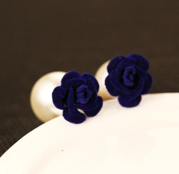 

new ins fashion style luxury designer double sided camellia flower pearl elegant stud earrings for woman red purple blue3557522, Golden;silver
