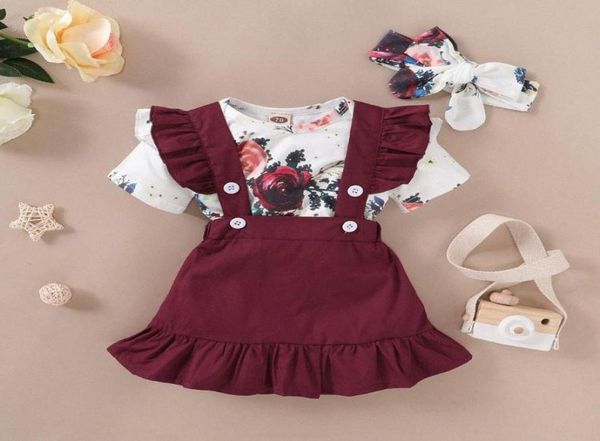 

infant baby girl clothes newborn summer floral print short sleeve bodysuitsuspender skirtsheadbands kawaii baby girl outfits 7dd7461418, White