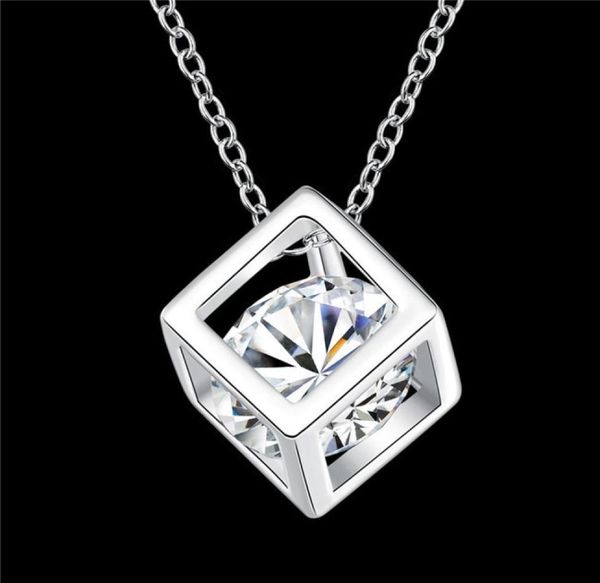

925 sterling silver square pendant necklace with zircon delicate beautiful birthday present 6179890