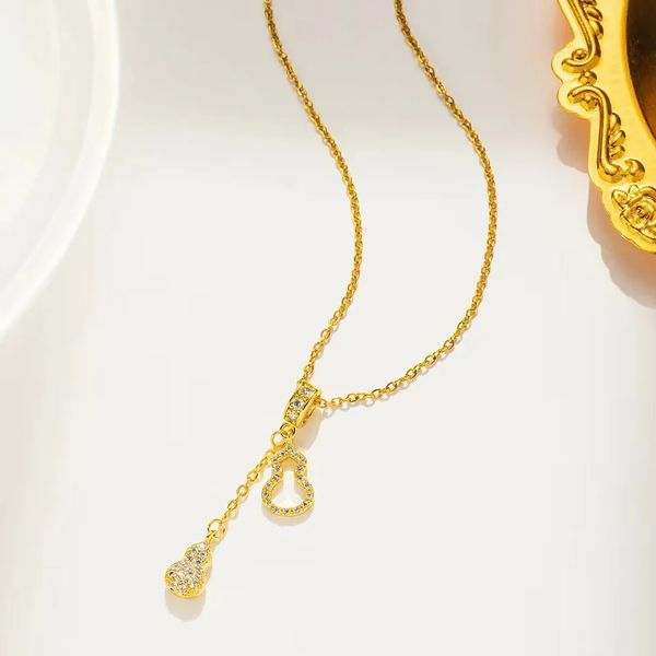 

designer necklaces classic titanium steel diamonds bottle gourd pendant necklaces 18k gold plated women luck necklace jewelry, Silver