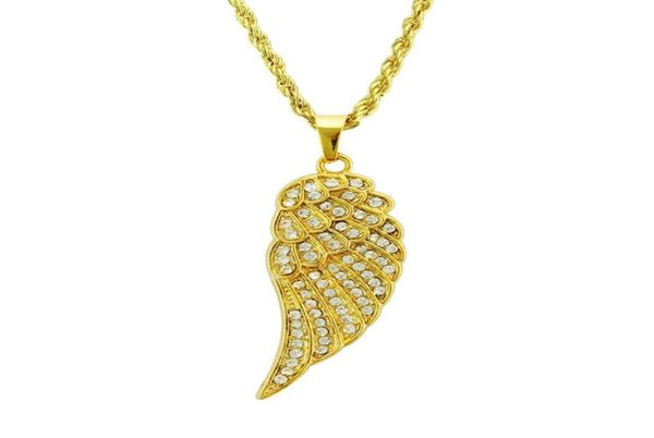 

hip hop gold silver plated wings pendant necklace for men women iced out crystal jewelry with chain2258431