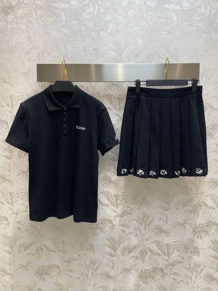 

luxury designer brand women's two piece skirts tracksuits sets fashion lapel short sleeve and embroid a-line mini skirts suit, White