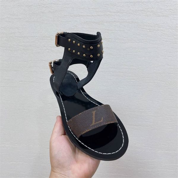 

summer popular women sandals 2023 luis luxury brand business dress wedding party leather high heels casual flat slippers vuttonity 08-017, Black