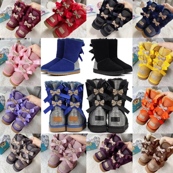 

kids boots toddlers shoes australian youth snow boot classic with bows girls bowknot shoe children winter leather footwear designer booties, Black;grey