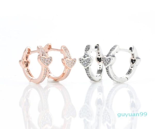 

authentic 925 sterling silver heart stud earring original box for p alluring hearts hoop earrings4616122, Golden;silver
