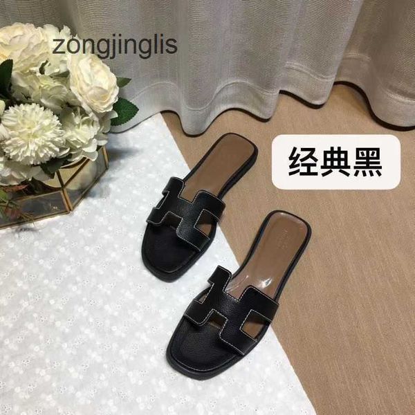 

bear h-tow slippers her sandal higoran shoes slipper women's designer leather version versatile color matching wearing flat bottomed be
