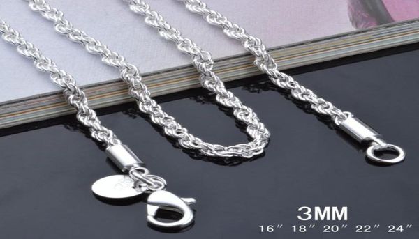 

925 sterling silver plated 3mm 1624inches ed rope chain necklace fashion jewelry 3470992