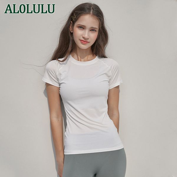 

al0lulu running short sleeve yoga clothes quick dry breathable slim t-shirt