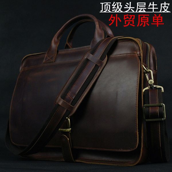 

briefcases luxury genuine leather men briefcase business bag leather portfolio lapbag shoulder messenger bag male document office bag 230714